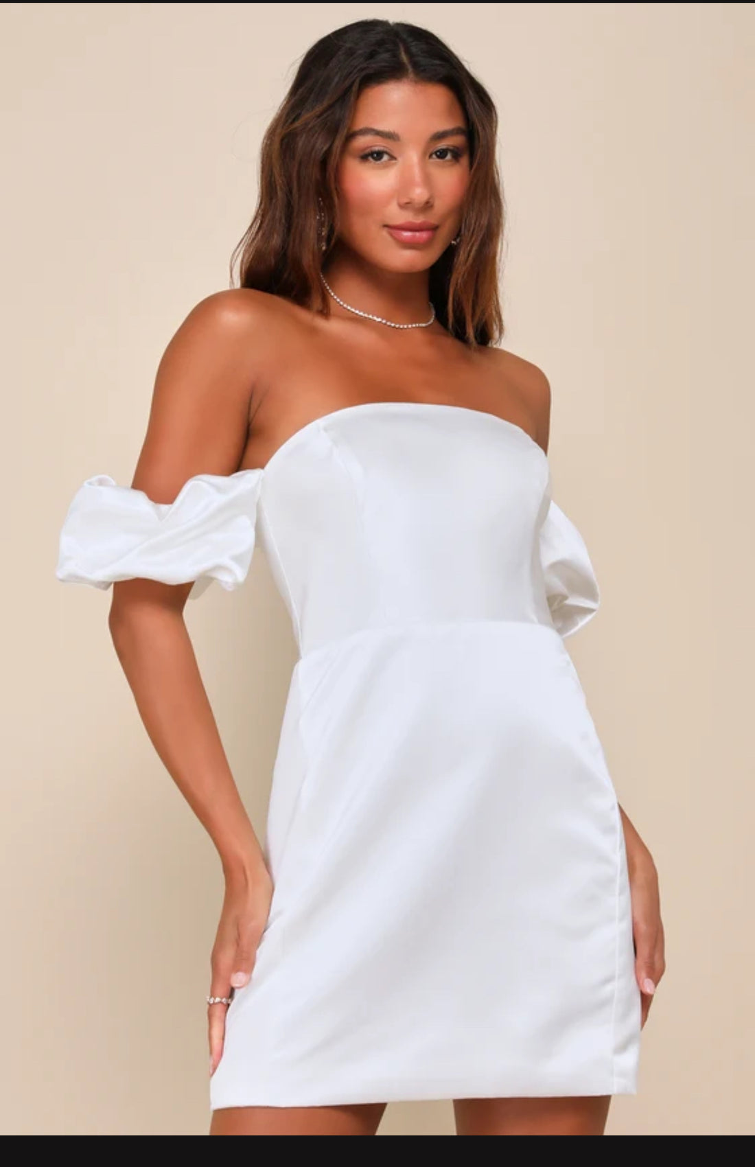 Lulus White Satin Off-the-Shoulder Mini Dress - L