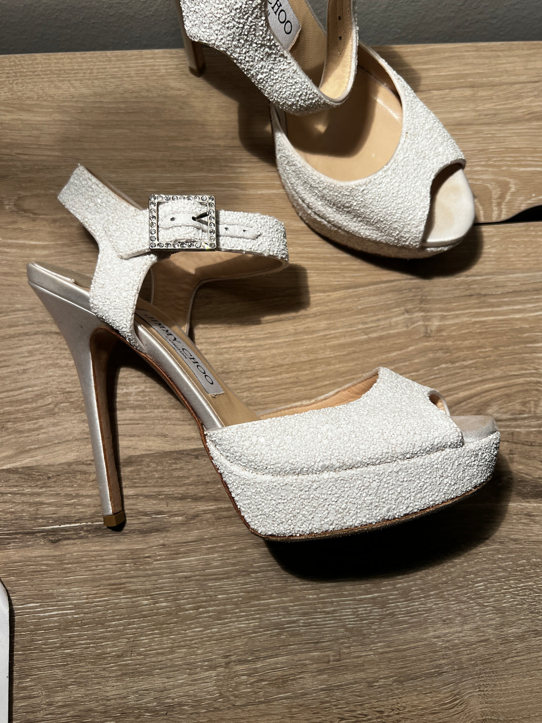 Jimmy Choo Sparkle glitter white with satin Platform Heels - IT 37.5