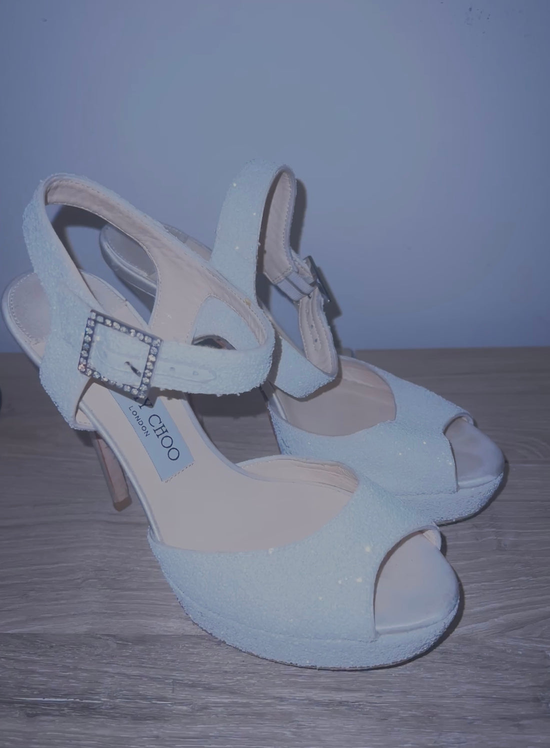 Jimmy Choo Sparkle glitter white with satin Platform Heels - IT 37.5