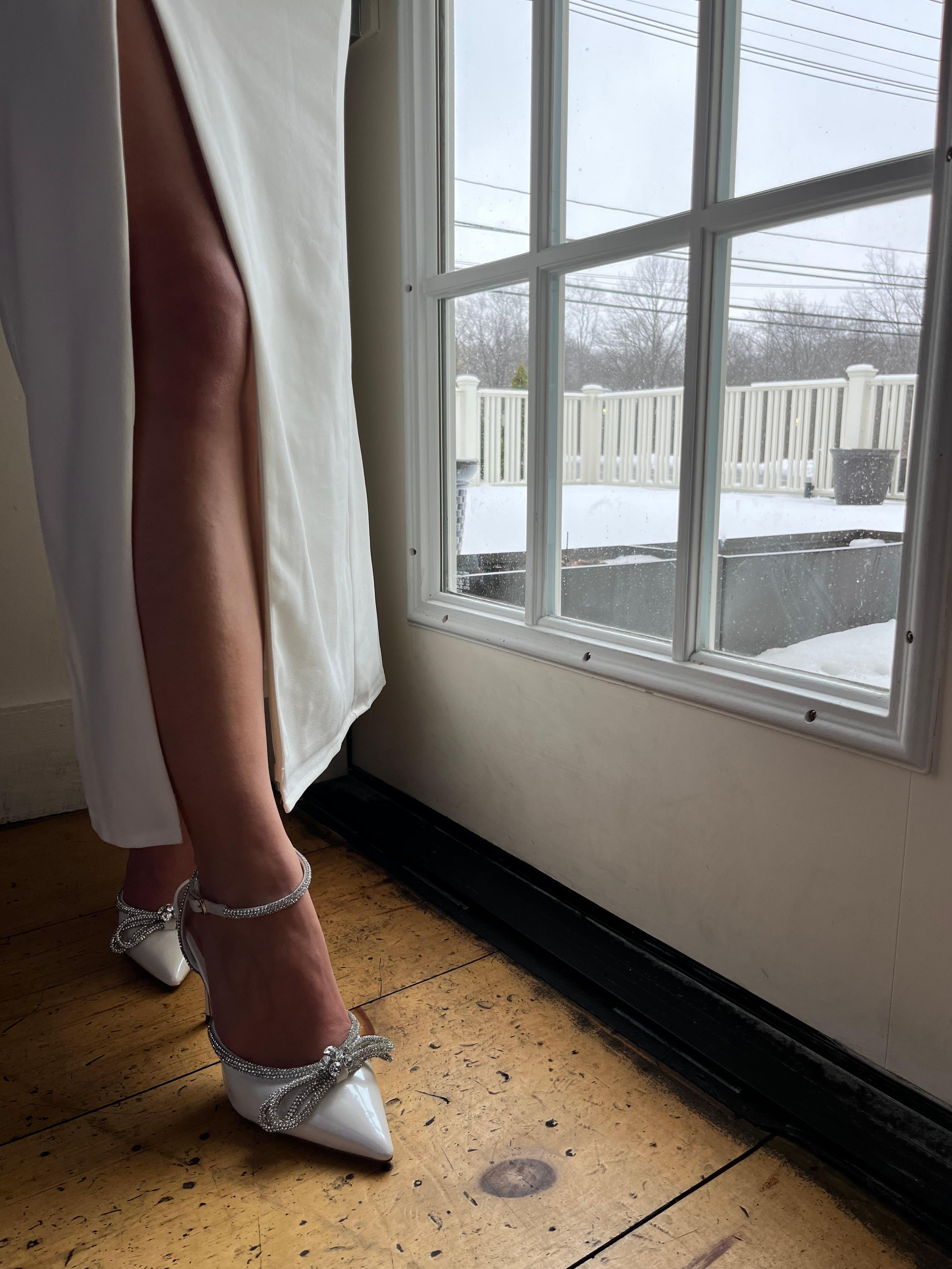 ASOS DESIGN Saskia sculptural mid heeled shoes in off white | ASOS