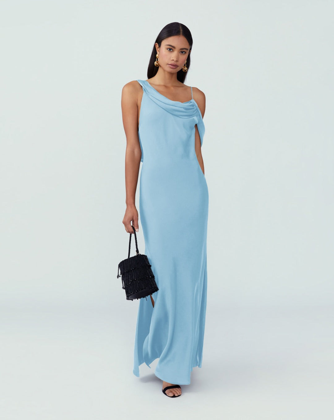 Rosabel Cowl Neck Satin Gown with Spaghetti Straps