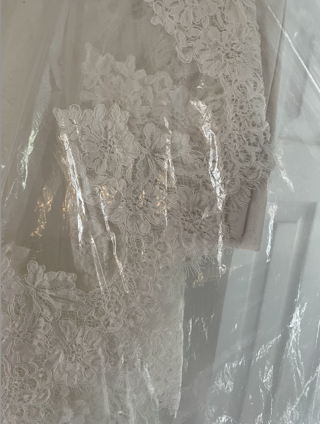 144-in Royal Length Veil lined in French Alencon Lace - Studio Mariée