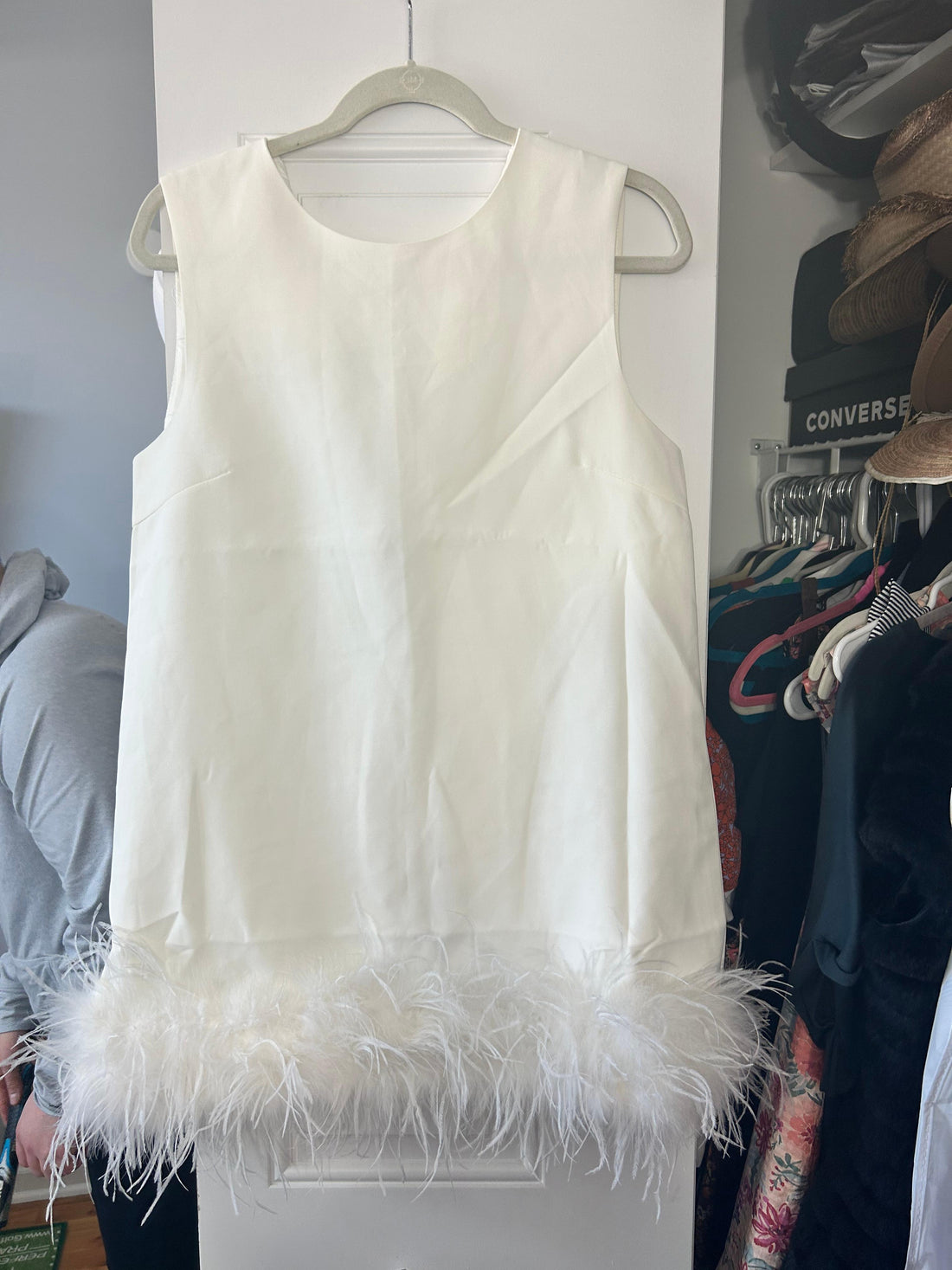 Hazel and Olive White Feather Mini Dress - Studio Mariée