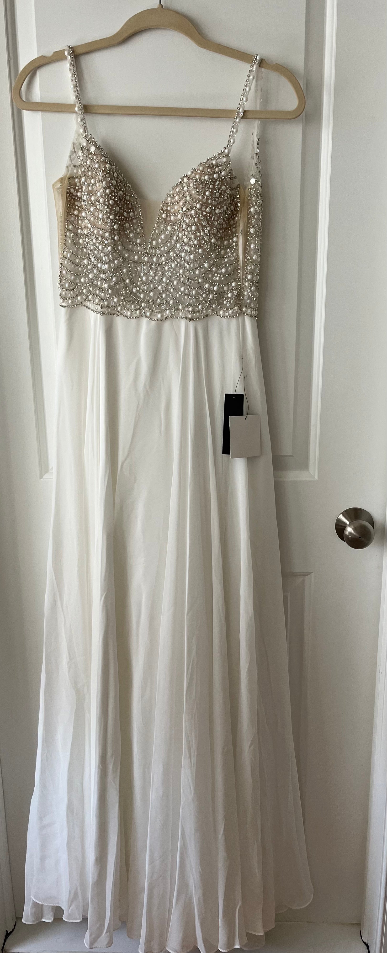 White beaded 2024 rhinestone maxi dress