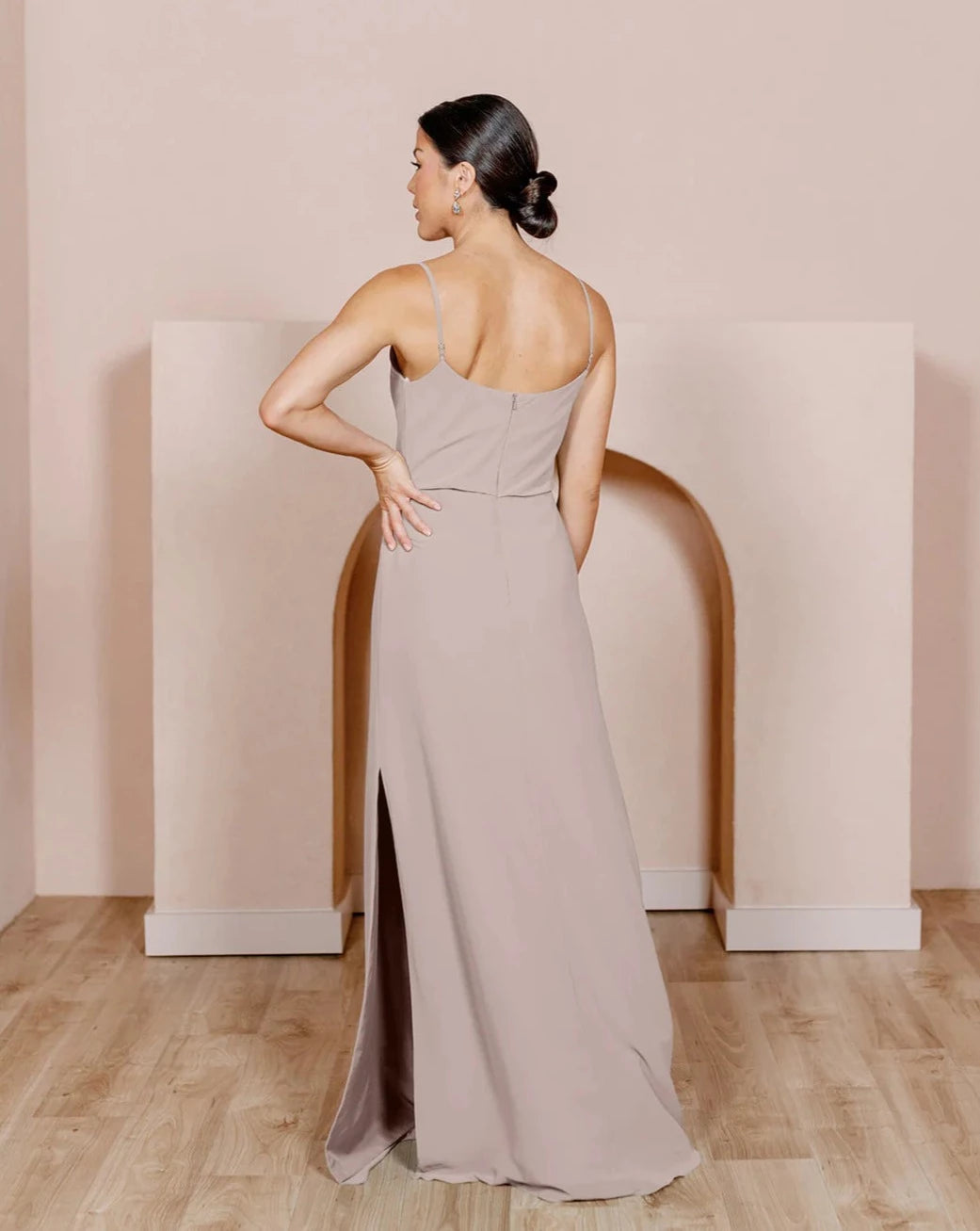 Taupe Chiffon Floor Length Dresses