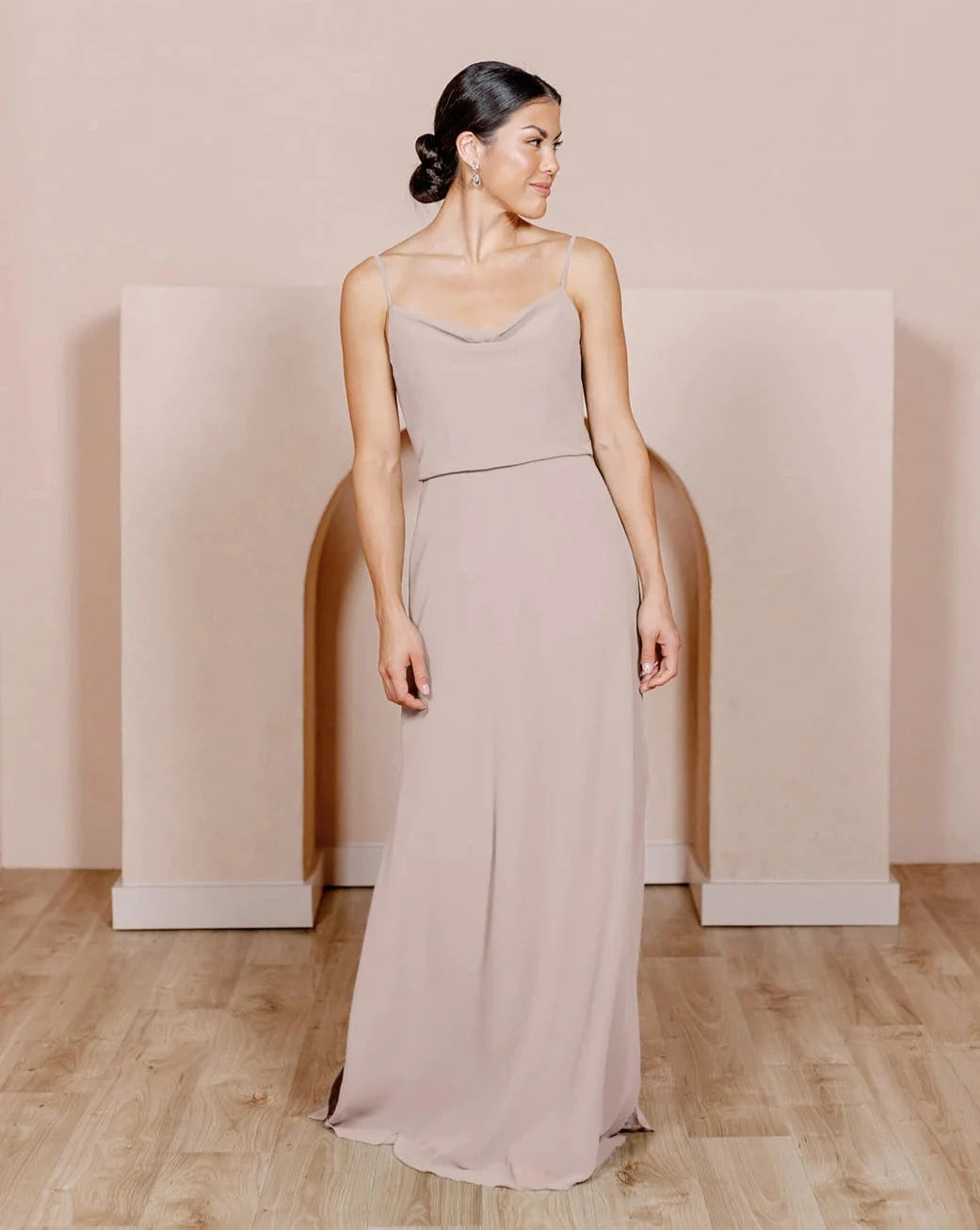 Revelry Skye Chiffon Dress in Taupe - Studio Mariée